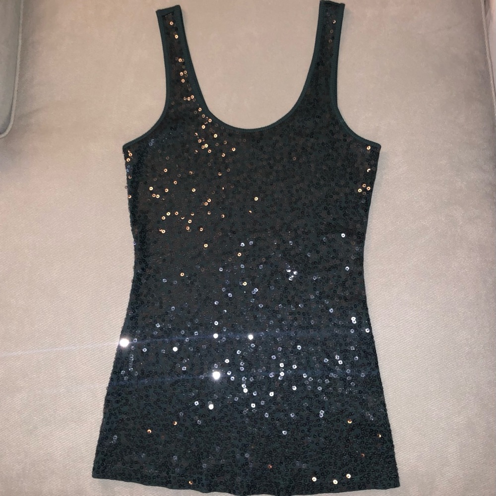 NWOT Sequin Front Gorg Green Tank Top! Women’s Sz S Straps Sleeveless EXPRESS